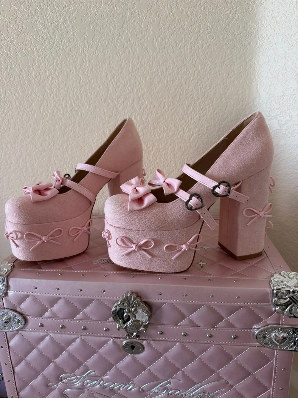 Pink Bow Platform Mary Jane Heels